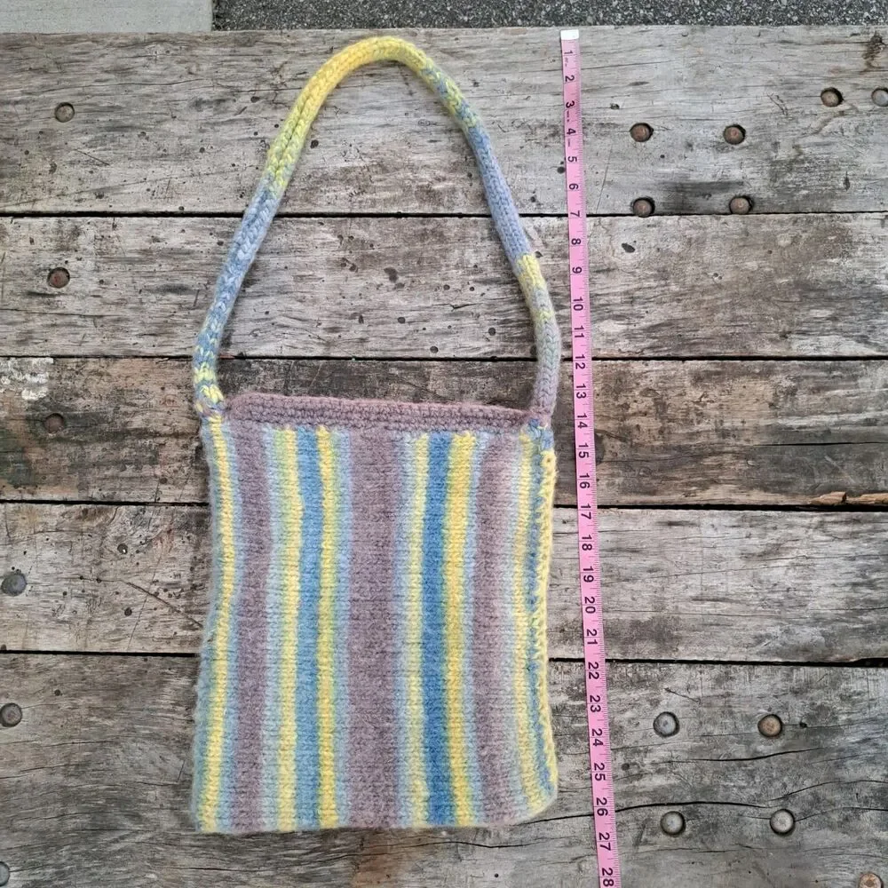 Handmade Crochet Knit Pastel Purple Blue Bag Purse Shoulder Handbag 11 X 13